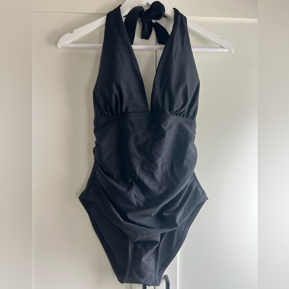 DKNY Halter Mio One Piece Black Large Swimsuit